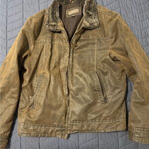 Men’s Large BKE Brown Faux Leather Jacket with Sherpa neck lining